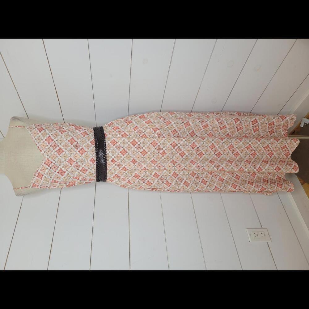 Nwt Emily Wonder Rust Tan & White Print Maxi Dress